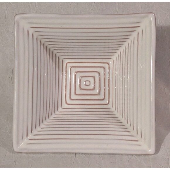 Pottery Bowl Molde Portugal Dish Ribbed Square Decorative Ceramic Geometric 2.5" - Picture 2 of 16